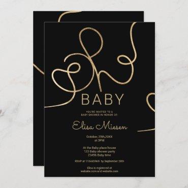 Modern chic gold black calligraphy Oh baby shower Invitation