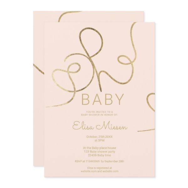 Modern chic gold blush calligraphy Oh