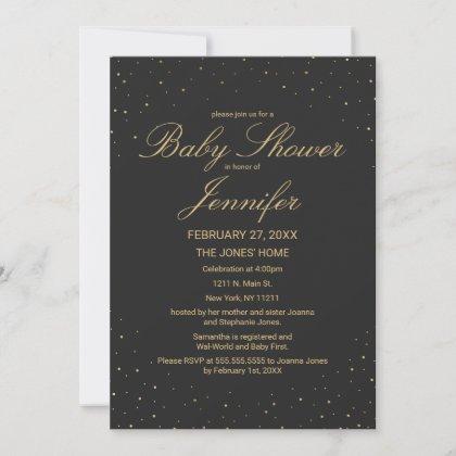 Modern Chic Gold Speckled on Black Baby Shower Invitation