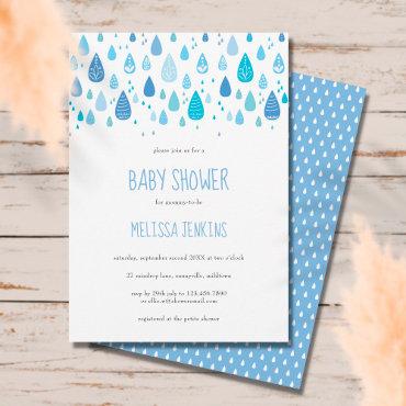 Modern Cute Blue Raindrops Baby Boy Shower