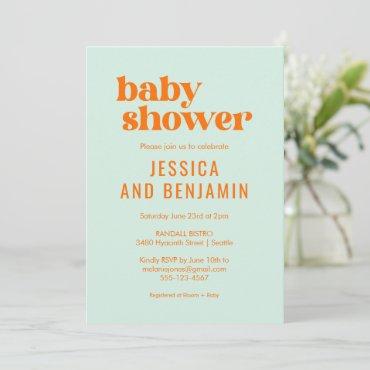 Modern Cute Mint Green Orange Baby Shower Invitation