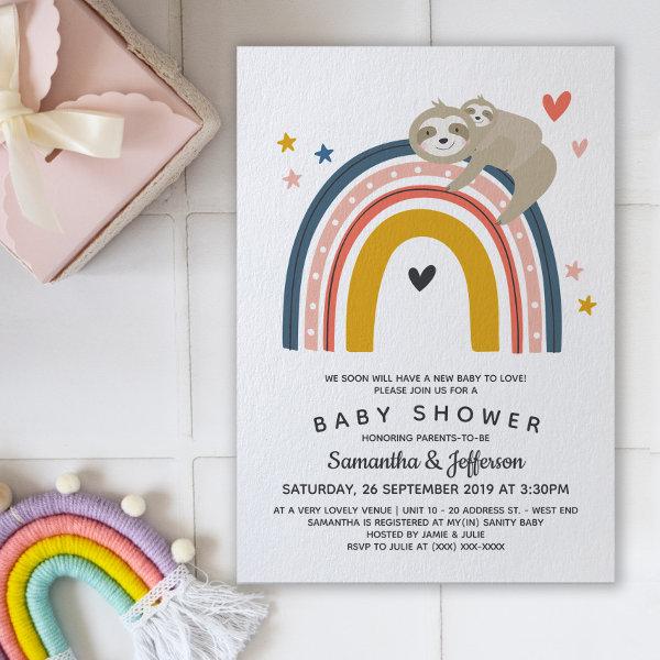 Modern Cute Mommy Baby Sloth Rainbow
