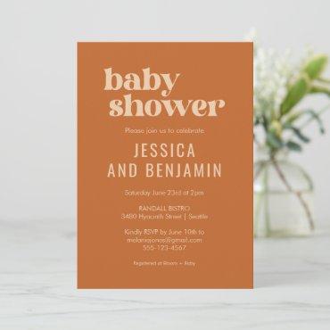 Modern Cute Retro Boho Terracotta Baby Shower Invitation