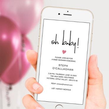Modern Digital Girl Baby Shower Cellphone eVite Announcement
