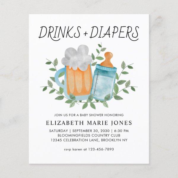 Modern Drinks and Diapers Beer Bottle Baby Shower