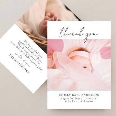 Modern Elegant Handwritten 2 Photos Baby Shower  Thank You Card