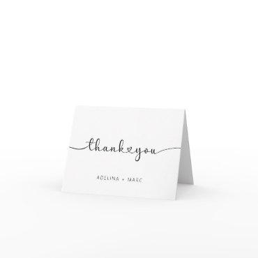 Modern Elegant Simple Hearts Script Wedding Thank You Card