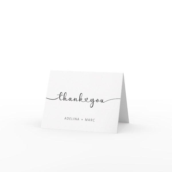 Modern Elegant Simple Hearts Script Wedding Thank You Card