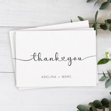 Modern Elegant Simple Hearts Script Wedding Thank You Card