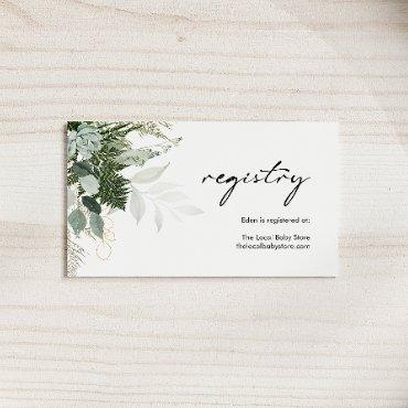 Modern Greenery and Gold Baby Shower Registry Enclosure Card
