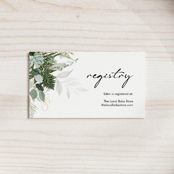 Modern Greenery and Gold Baby Shower Registry Enclosure Card