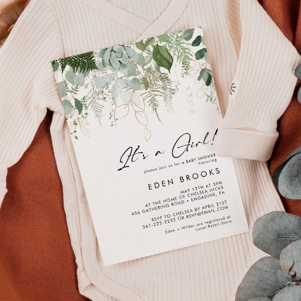 Modern Greenery and Gold Its A Girl