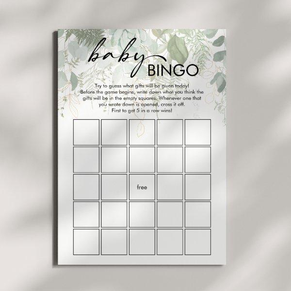 Modern Greenery Baby Shower Baby Bingo Card