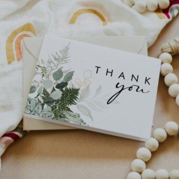 Modern Greenery Baby Shower Folded Thank You Card