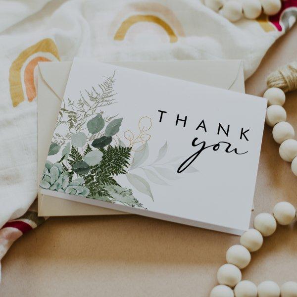 Modern Greenery Baby Shower Folded Thank You Card