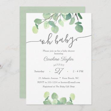 Modern Greenery Oh Baby Simple Baby Shower Invitation