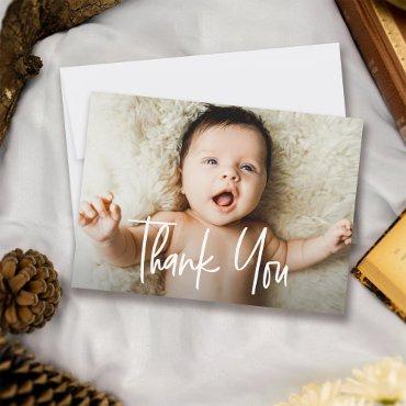 Modern Handlettering Custom photo Baby shower Thank You Card