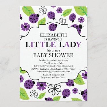 Modern Little Lady Purple Ladybug Baby Shower Invitation
