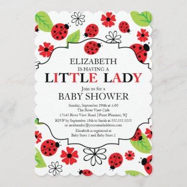 Modern Little Lady Red Ladybug Baby Shower Invitation