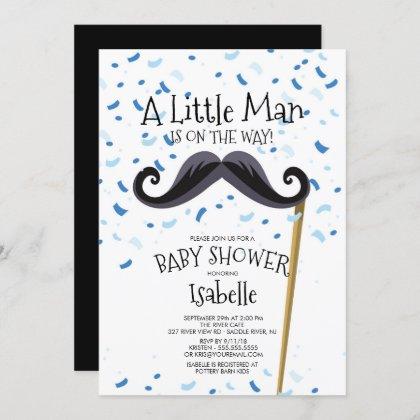 Modern  Little Man Mustache Baby Shower Invitation