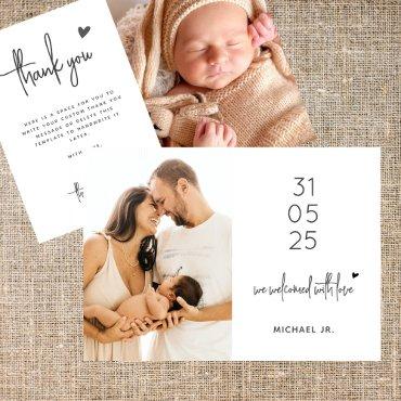 Modern Minimal 2 Photo Baby Shower Thank You Card