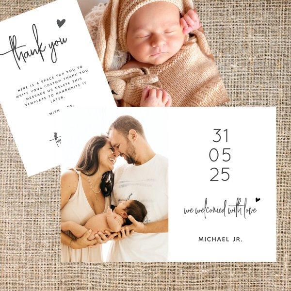 Modern Minimal 2 Photo Baby Shower Thank You Card