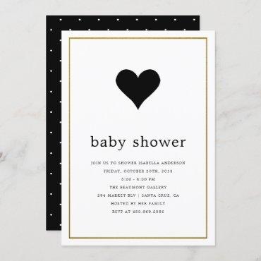 Modern Minimalist Black & White Heart Baby Shower Invitation