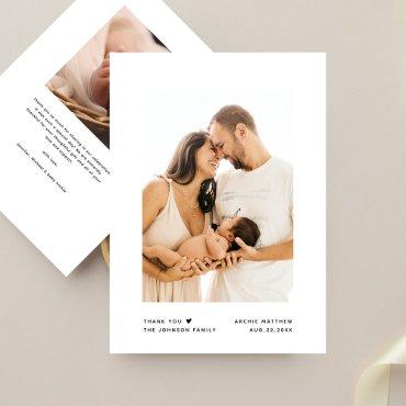 Modern Minimalist Typography Baby Shower 2 Photo Thank You Card