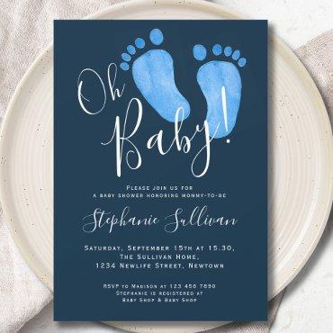 Modern Oh Baby Boy Navy Blue Baby Shower