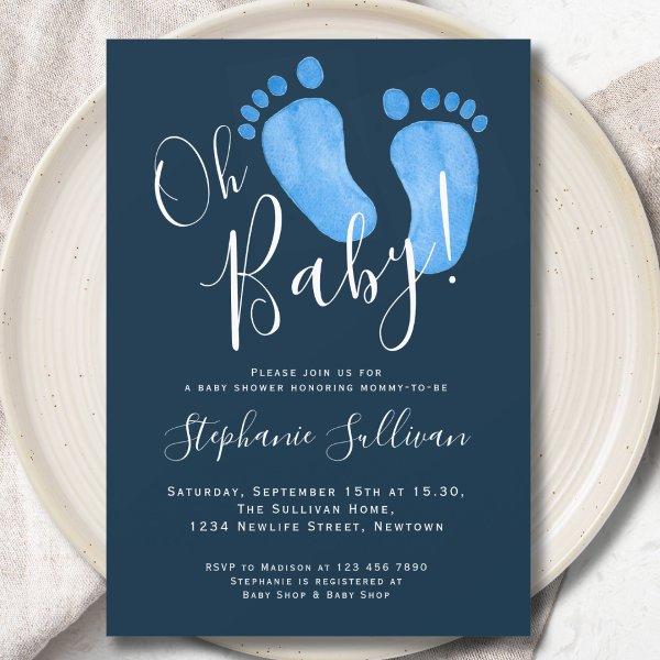 Modern Oh Baby Boy Navy Blue Baby Shower
