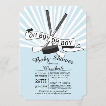 Modern Oh Boy Hockey Boys Baby Shower Invitation