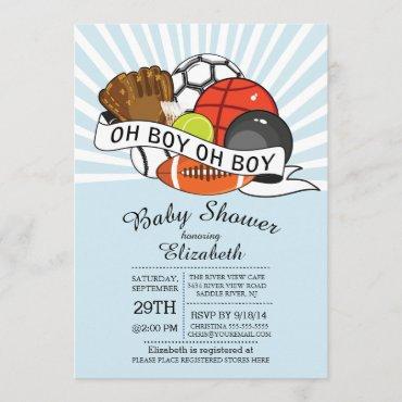 Modern Oh Boy Sports Boys Baby Shower Invitation