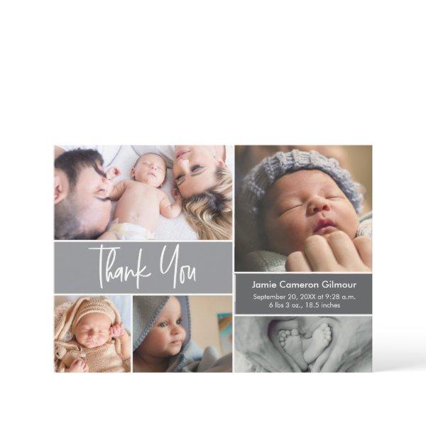 Modern Photo Collage Baby Shower Handlettering Thank You Card