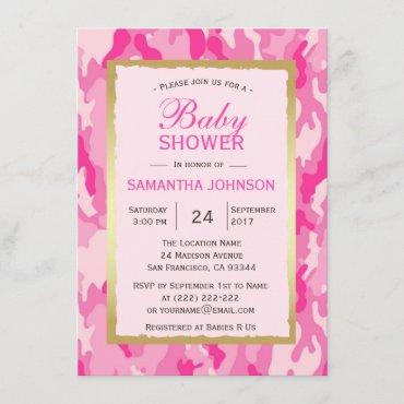 Modern PINK CAMO Baby Shower Invitations - Girl