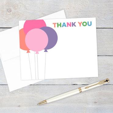 Modern Pink Colorful Birthday Party Balloons Thank You Card