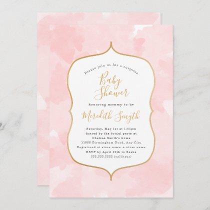 Modern Pink Watercolor surprise baby shower Invitation