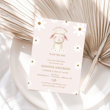 Modern Pink White Daisy Little Lamb Baby Shower