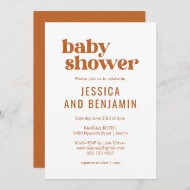 Modern Retro Boho Chic Terracotta Baby Shower Invitation