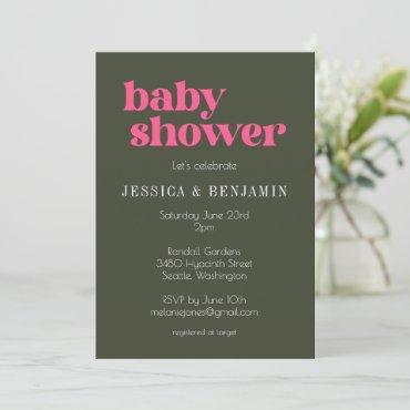 Modern Retro Groovy Pink and Green Baby Shower Invitation