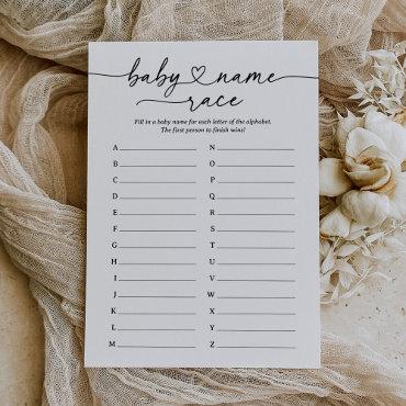 Modern Script Baby Name Race Baby Shower Game