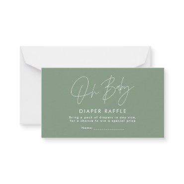 modern script sage green baby shower diaper raffle note card