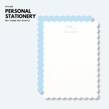 Modern Simple Blue Personalized Note Card with Bow