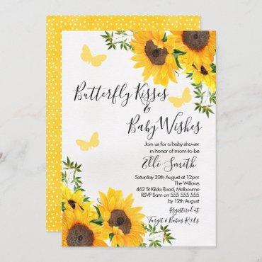 Modern Sunflower Butterfly Baby Shower Invitation