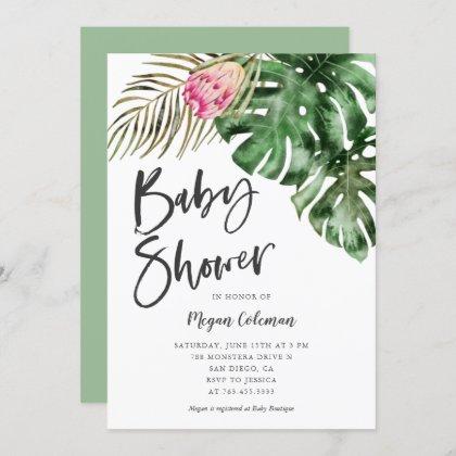 Modern Tropical Greenery Baby Shower Invitation