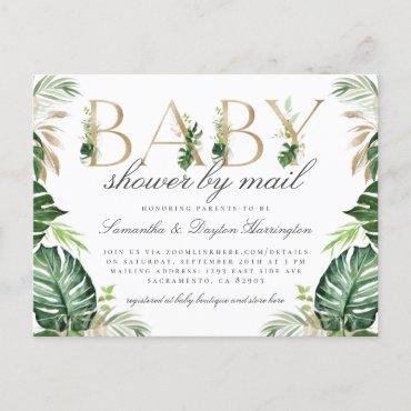 Modern Tropical Greenery Gold Baby Shower By Mail Invitation Postcard
