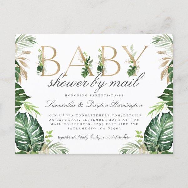 Modern Tropical Greenery Gold Baby Shower By Mail  Postcard