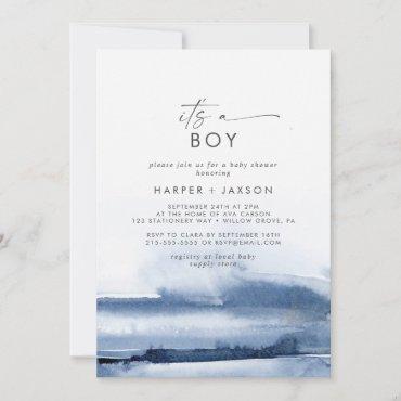 Modern Watercolor | Blue It's A Boy Baby Shower Invitation