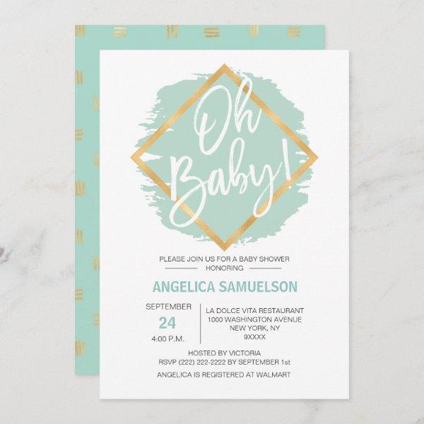 Modern Watercolor Mint Green Gold Oh