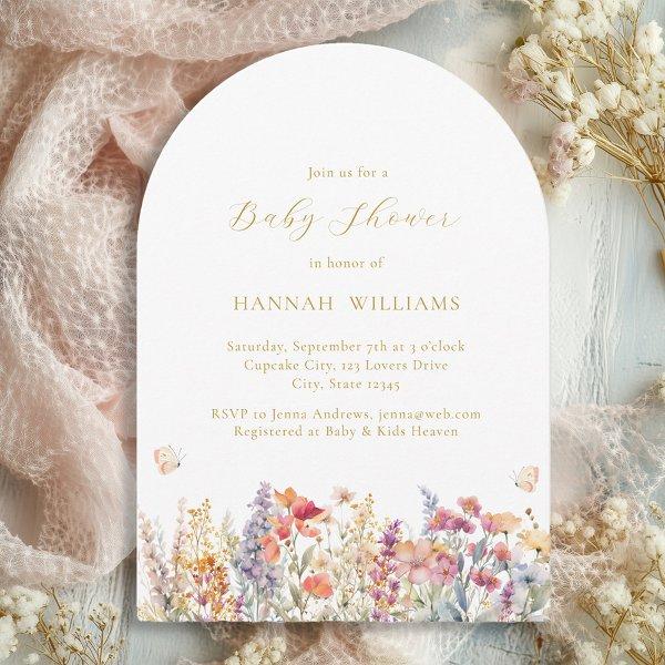 Modern, Wildflower, Baby Shower, Arch Save The Date