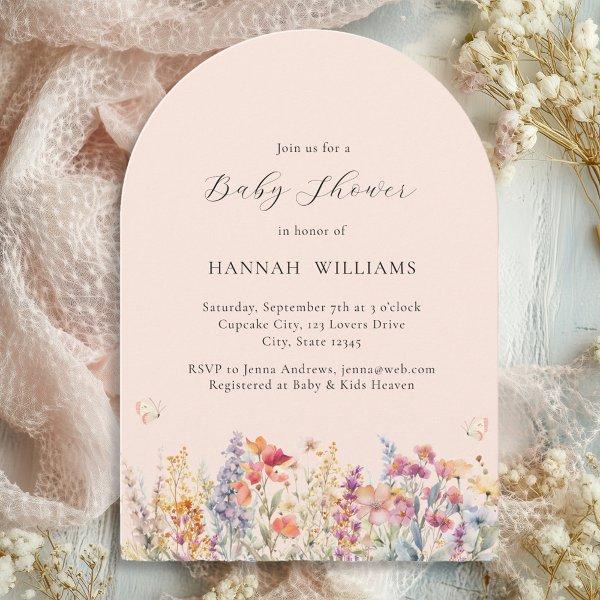 Modern, Wildflower, Baby Shower, Arch Save The Date